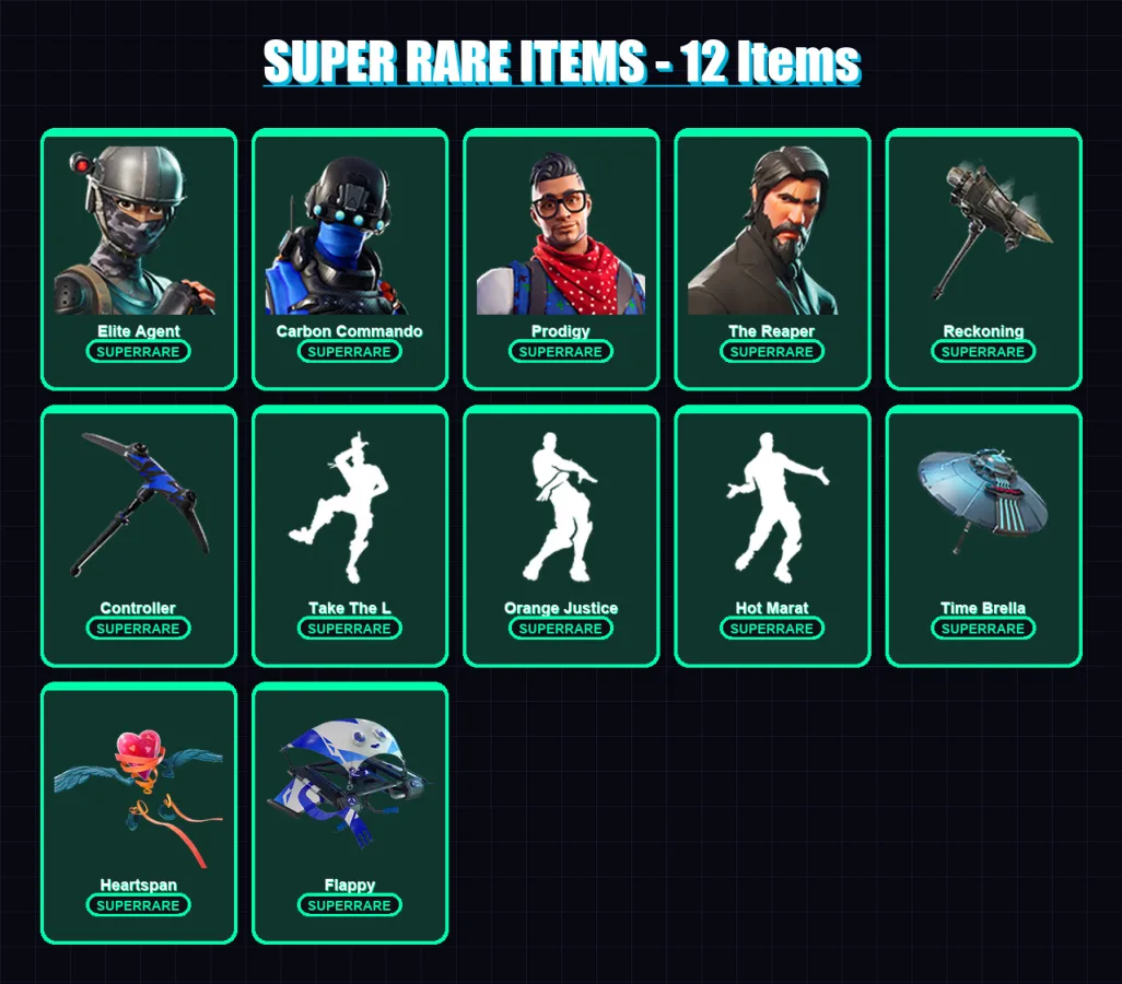 [PS4/PS5/XBOX/PC] | Elite Agent | Carbon Commando | Prodigy | The Reaper | Carbide | 94 skin | 78 pickaxe | 86 emote | 97 glider | Lv1477 — Fortnite account