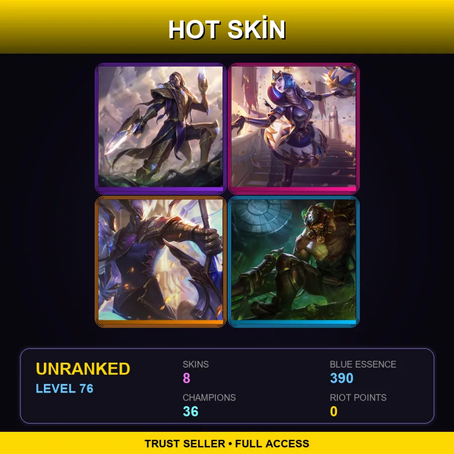 LAS | Lv76 | Unranked | 8 Skin | 36 Champ — LoL account