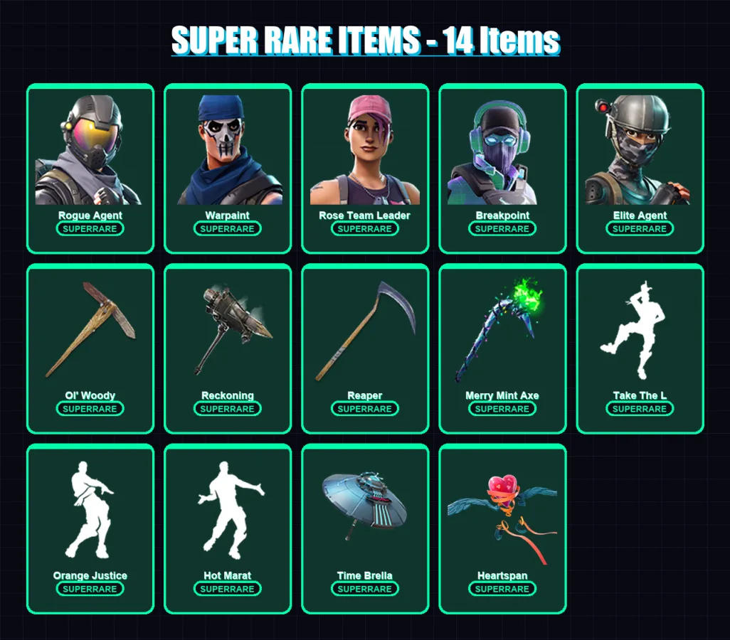 [PC] | Rogue Agent | Warpaint | Rose Team Leader | Breakpoint | Elite Agent | 132 skin | 94 pickaxe | 125 emote | 95 glider | Lv1436