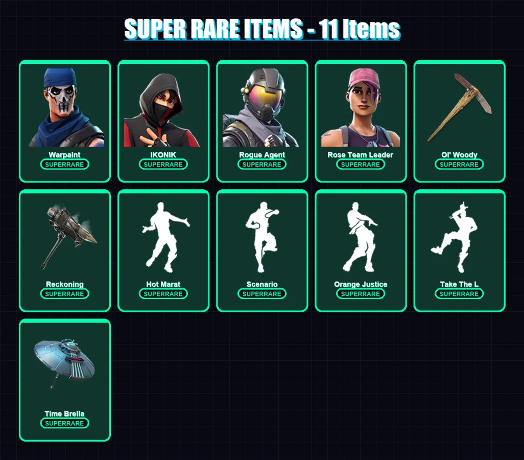 [PC/XBOX/PSN] | Warpaint | IKONIK | Rogue Agent | Rose Team Leader | Chomp Sr. | 84 skin | 58 pickaxe | 82 emote | 72 glider | Lv895