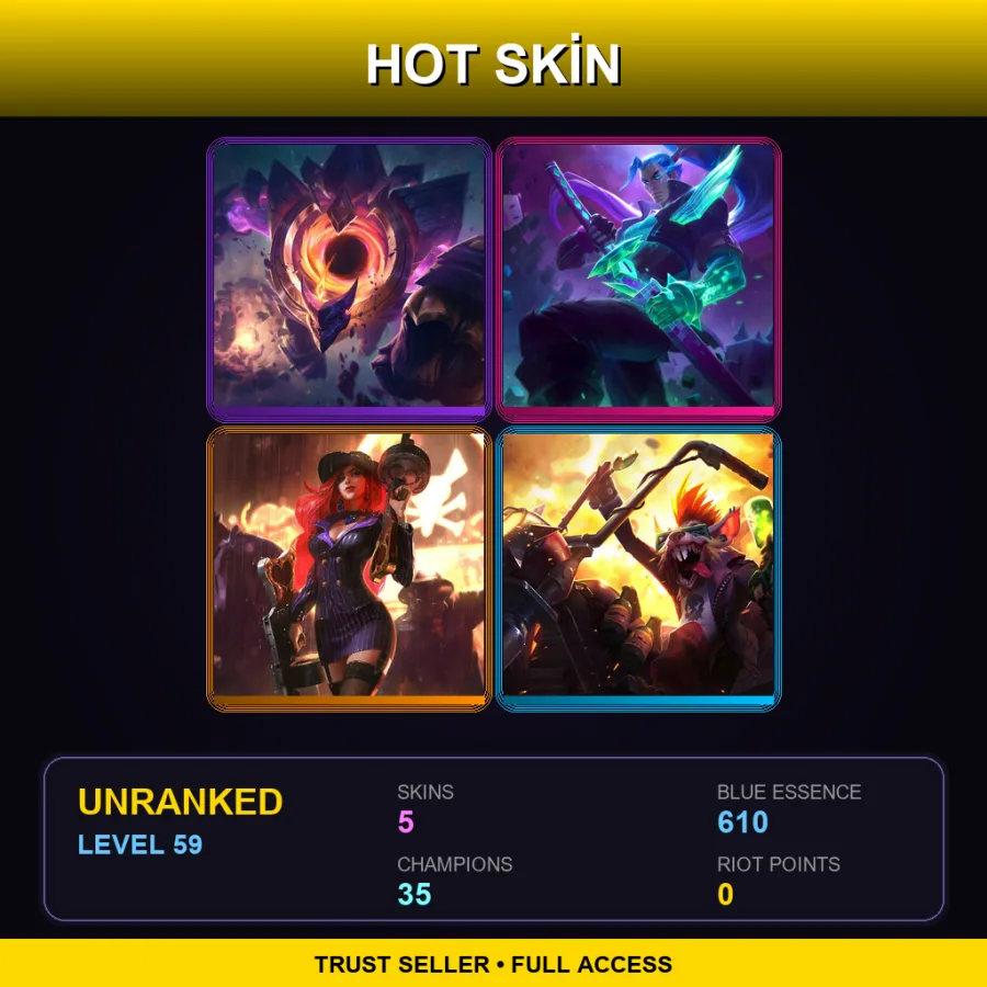 EUW | Lv59 | Unranked | 5 Skin | 35 Champ