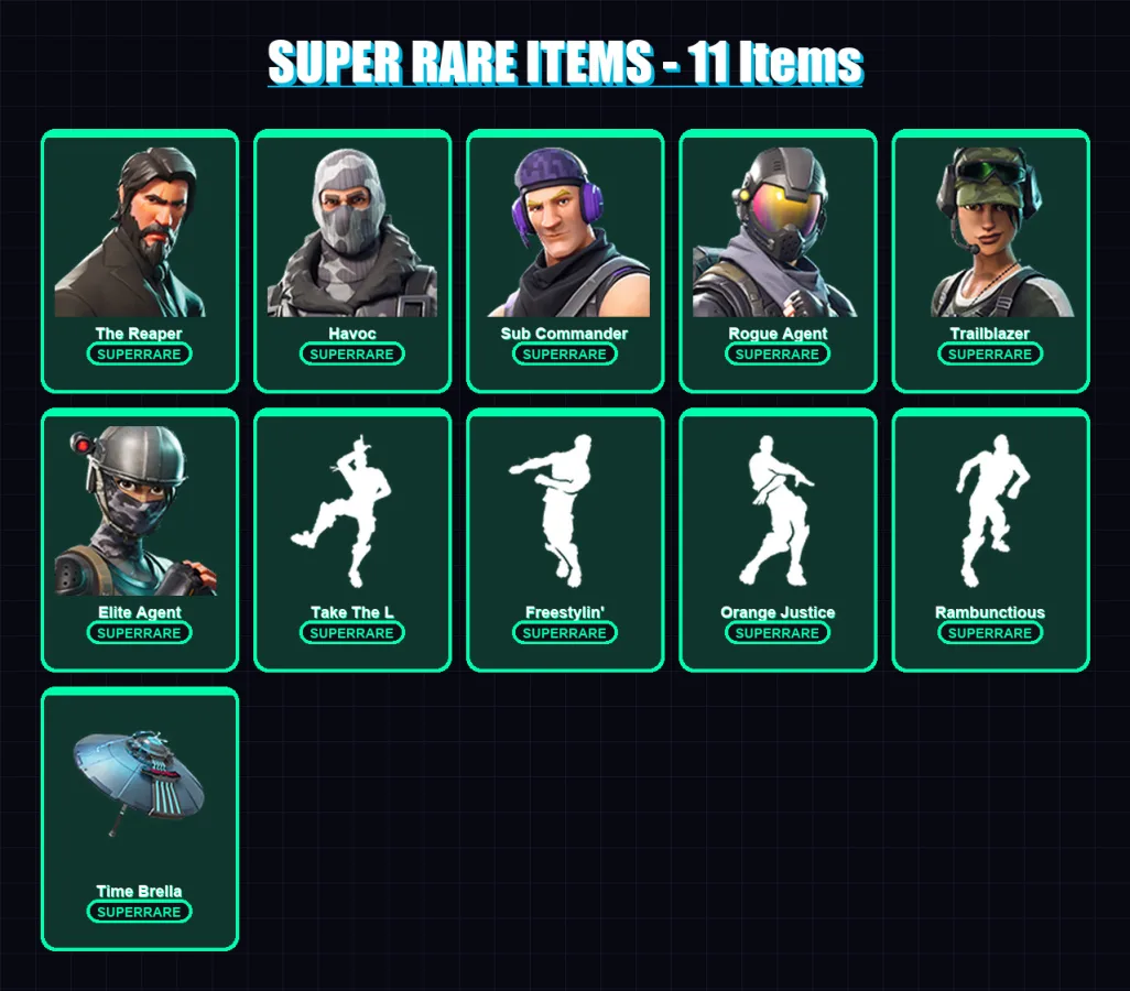 [PC/XBOX] | The Reaper | Havoc | Sub Commander | Rogue Agent | Trailblazer | 52 skin | 37 pickaxe | 55 emote | 43 glider | Lv573