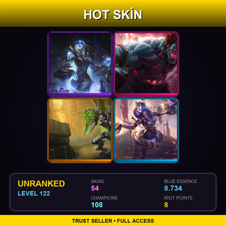 EUW | Lv122 | Unranked | 54 Skin | 108 Champ — LoL account