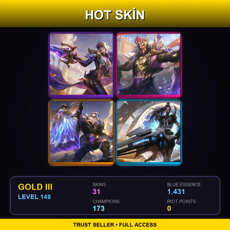 LAS | Victorious Fiora | Victorious Draven | Victorious Braum | Pulsefire Caitlyn | 31 Skin | 173 Champ | Gold III | Lv148