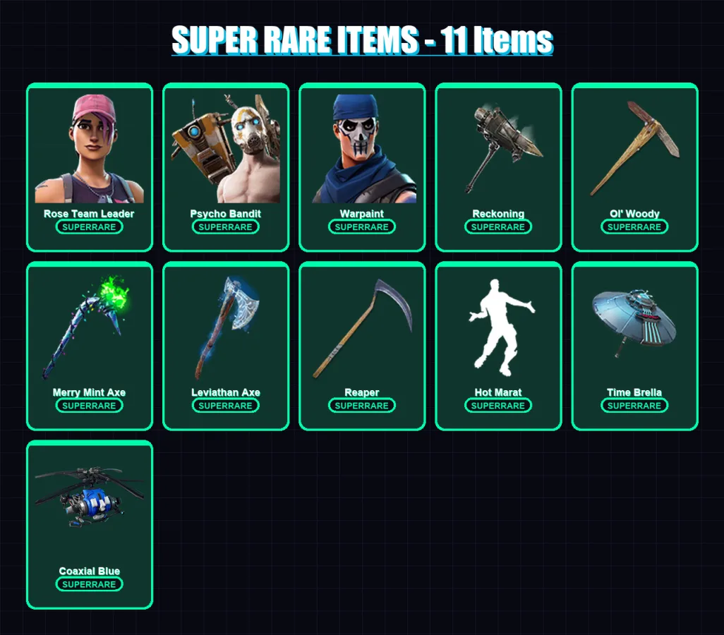 [PC/XBOX] | Rose Team Leader | Psycho Bandit | Warpaint | Vi | Paradigm (Reality-659) | 310 skin | 291 pickaxe | 257 emote | 216 glider | Lv3410