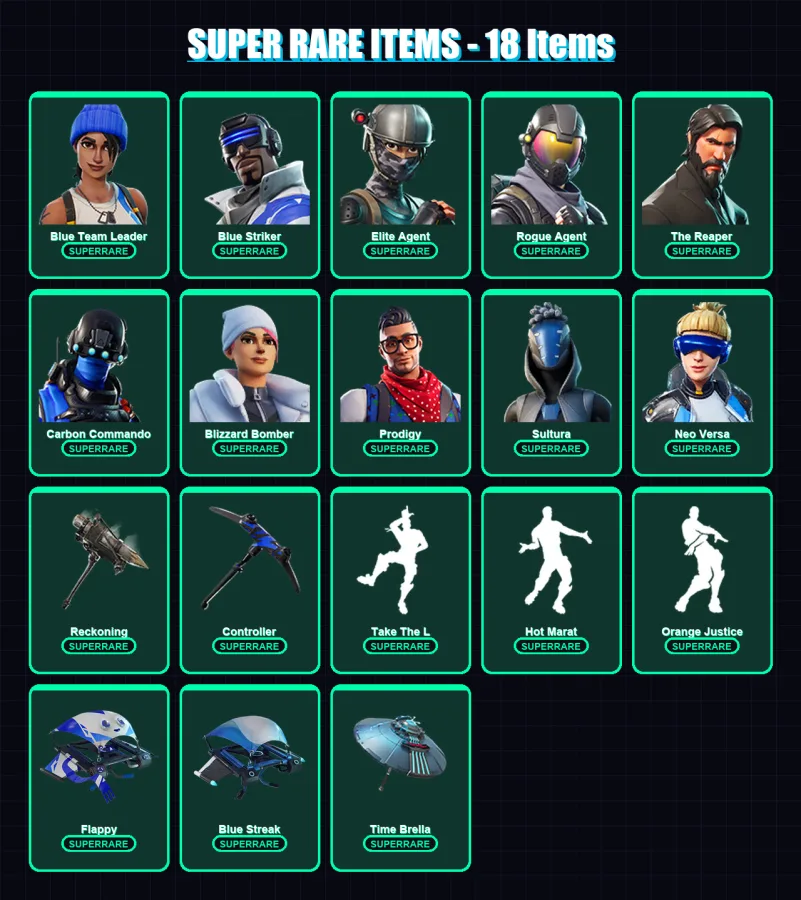 [PS4/PS5/XBOX/PC] | Blue Team Leader | Blue Striker | Elite Agent | Rogue Agent | The Reaper | 73 skin | 59 pickaxe | 87 emote | 65 glider | Lv662