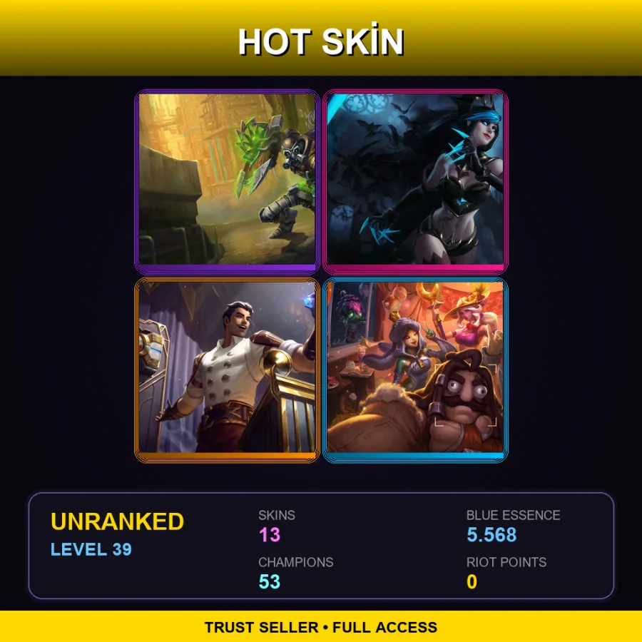 ME | Lv39 | Unranked | 13 Skin | 53 Champ — LoL account