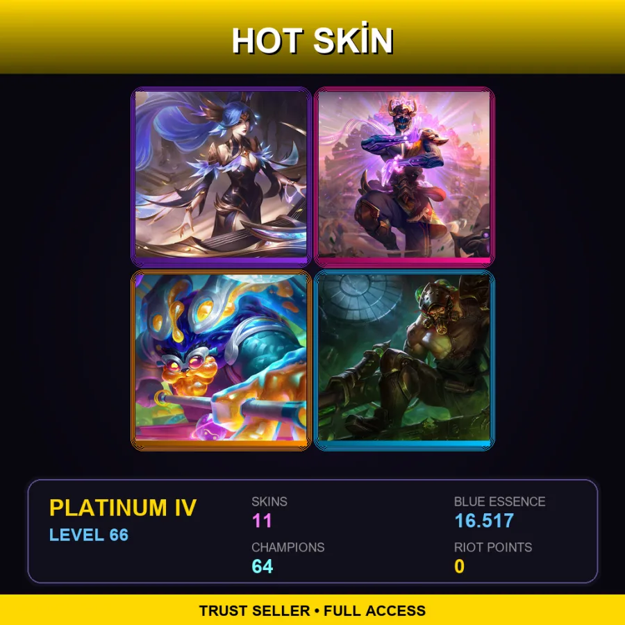 EUW | Lv66 | Platinum IV | 11 Skin | 64 Champ