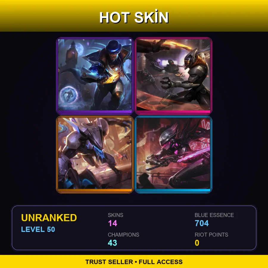 LAS | Pulsefire Twisted Fate | PROJECT: Yi | PROJECT: Warwick | PROJECT: Fiora | 14 Skin | 43 Champ | Lv50