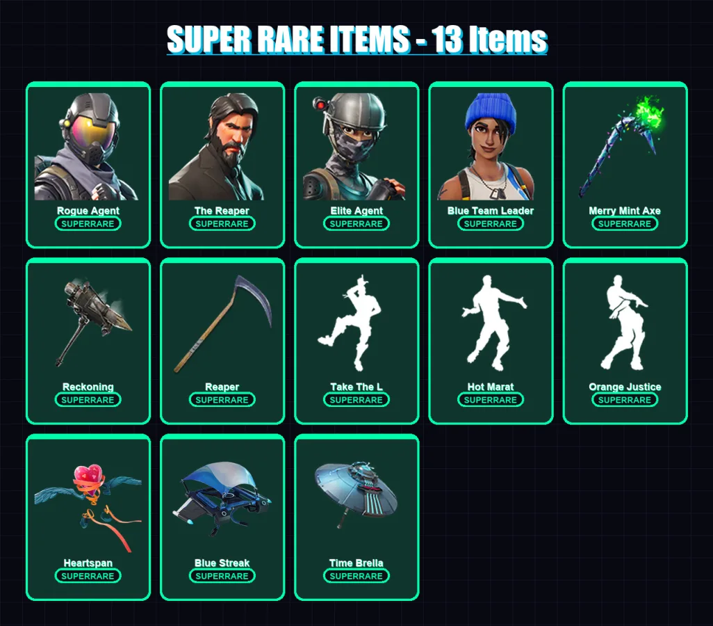[PC/XBOX] | Rogue Agent | The Reaper | Elite Agent | Blue Team Leader | Hybrid | 78 skin | 61 pickaxe | 75 emote | 69 glider | Lv1105