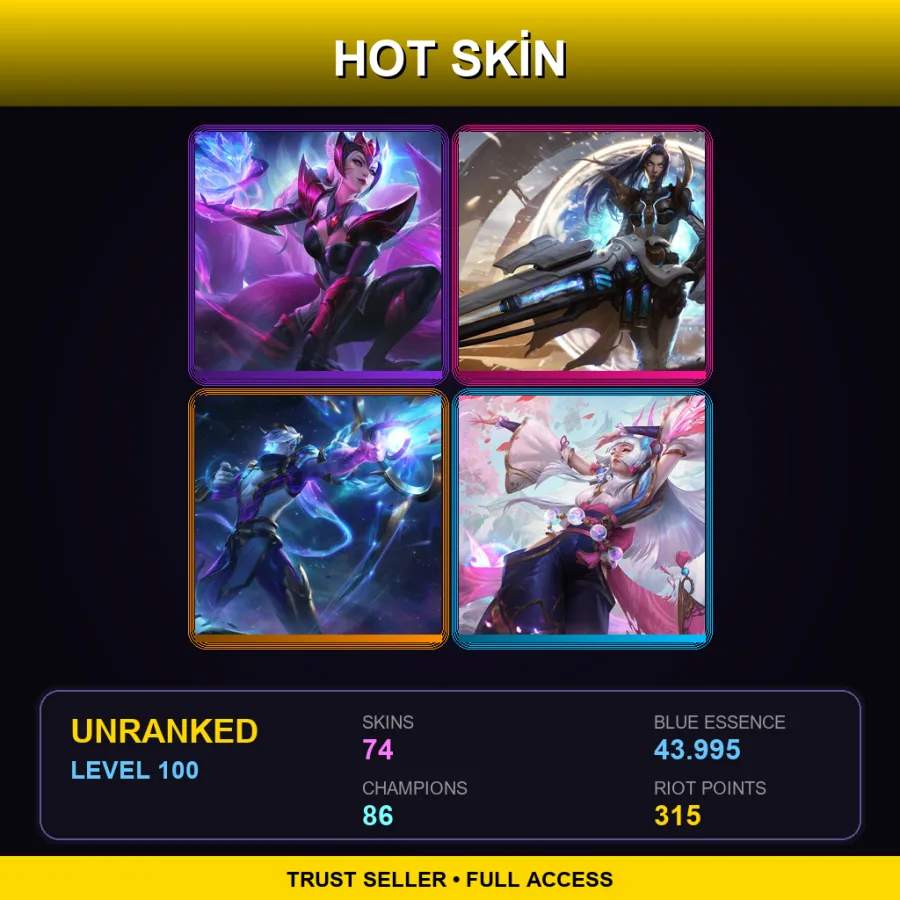 NA | Lv100 | Unranked | 74 Skin | 86 Champ