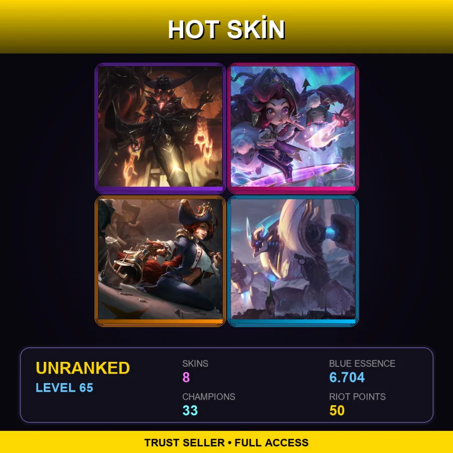 LAS | Lv65 | Unranked | 8 Skin | 33 Champ — LoL account