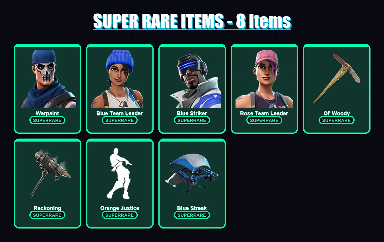 [SWITCH/XBOX/PSN/PC] | Warpaint | Blue Team Leader | Blue Striker | Rose Team Leader | Calamity | 20 skin | 65 pickaxe | 37 emote | 52 glider | Lv81