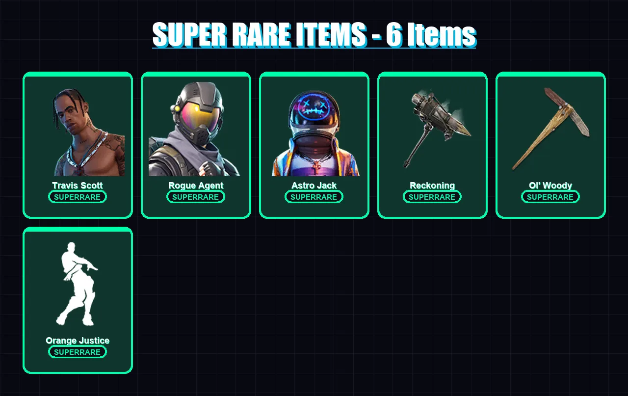 [PC/PSN] | Travis Scott | Rogue Agent | Astro Jack | The Visitor | Ronin | 109 skin | 111 pickaxe | 134 emote | 104 glider | Lv1219