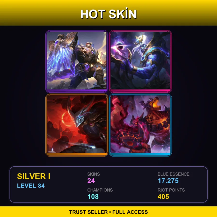 LAN | Victorious Braum | Cosmic Devourer Vladimir | Blood Moon Yasuo | Infernal Nasus | 24 Skin | 108 Champ | Silver I | Lv84