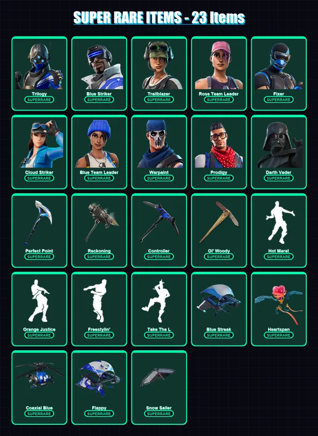 [PS4/PS5/XBOX/PC] | Trilogy | Blue Striker | Trailblazer | Rose Team Leader | Fixer | 161 skin | 150 pickaxe | 139 emote | 129 glider | Lv1689 — Game account