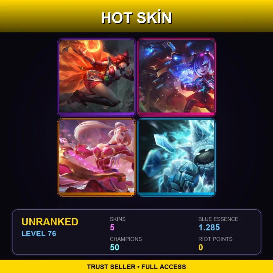BR | Lv76 | Unranked | 5 Skin | 50 Champ — LoL account