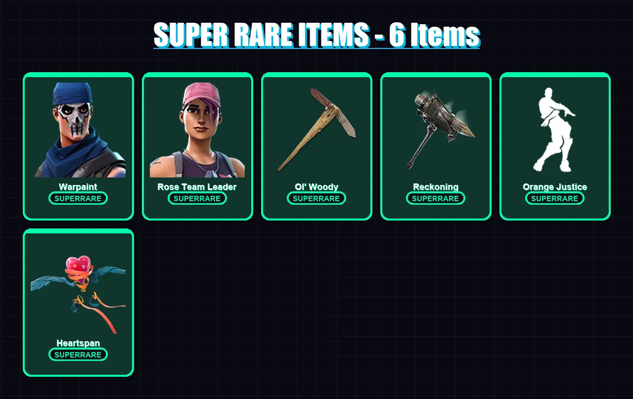 [PC/XBOX] | Warpaint | Rose Team Leader | Hybrid | Frozen Love Ranger | Blackheart | 59 skin | 54 pickaxe | 75 emote | 62 glider | Lv862
