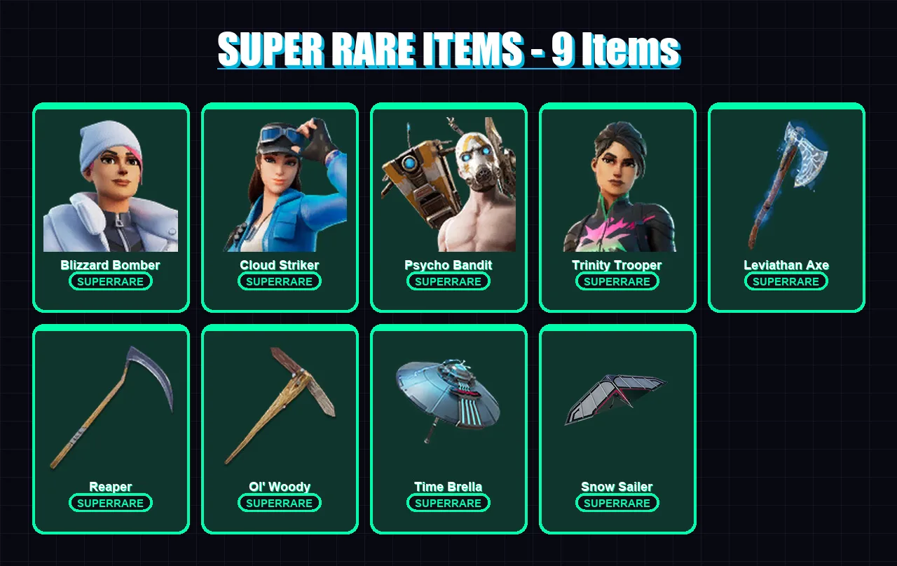 [PC] | Blizzard Bomber | Cloud Striker | Psycho Bandit | Trinity Trooper | Spectra Knight | 337 skin | 313 pickaxe | 218 emote | 214 glider | Lv4351