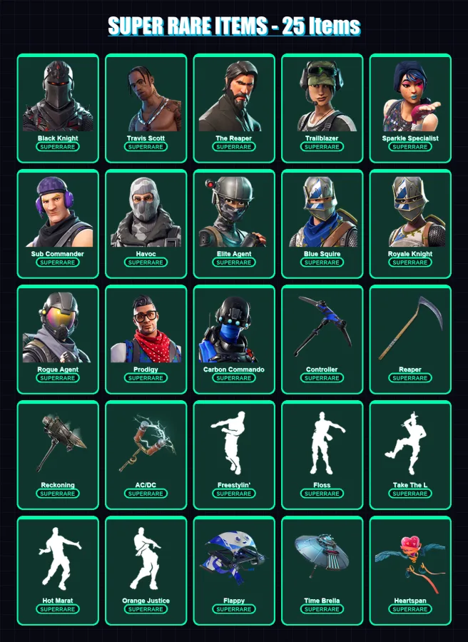 [PC/XBOX/PSN] | Black Knight | Travis Scott | Omega | The Reaper | Trailblazer | 101 skin | 72 pickaxe | 90 emote | 89 glider | Lv1886