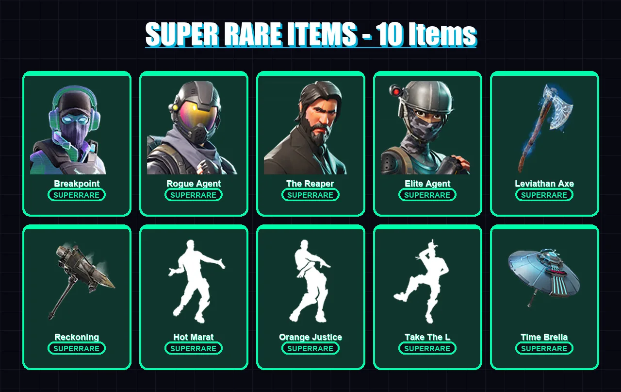 [PC/XBOX] | Breakpoint | Rogue Agent | The Reaper | Elite Agent | Joltara | 144 skin | 172 pickaxe | 139 emote | 150 glider | Lv2101
