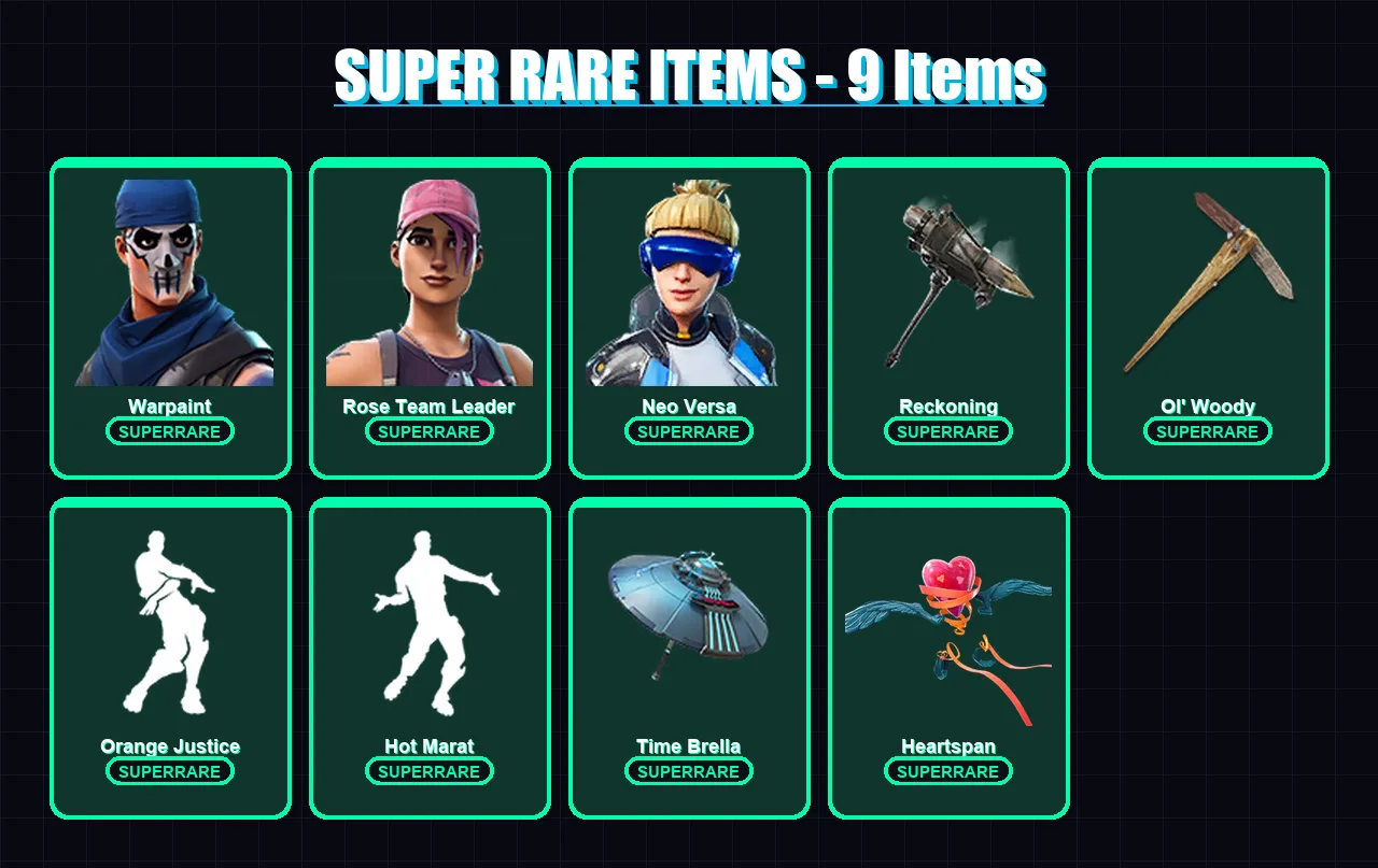 [PC/XBOX/PSN] | Warpaint | Rose Team Leader | Neo Versa | Blackheart | Kymera | 108 skin | 89 pickaxe | 91 emote | 94 glider | Lv1012