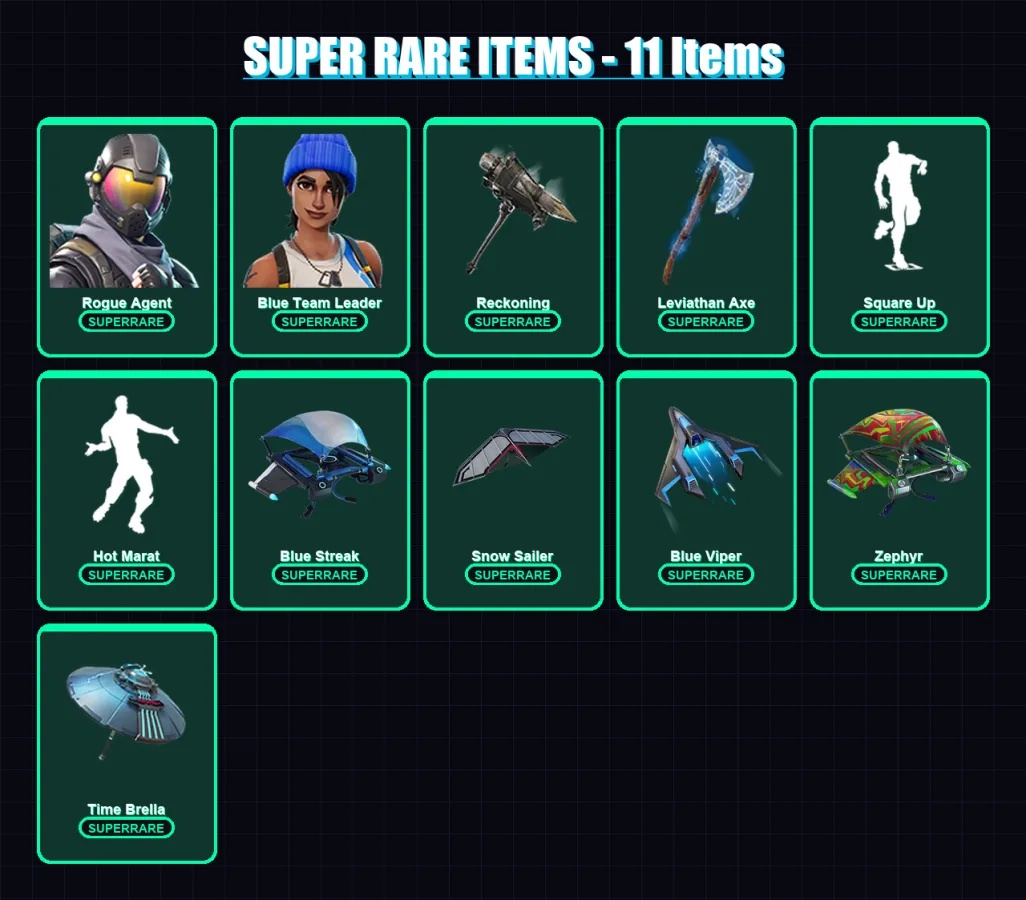 [PS4/PS5/XBOX/PC] | Rogue Agent | Blue Team Leader | Ragnarok | The Ageless | Fade | 289 skin | 311 pickaxe | 257 emote | 243 glider | Lv3471