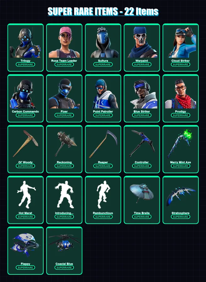 [PS4/PS5/XBOX/PC] | Trilogy | Rose Team Leader | Sultura | Warpaint | Cloud Striker | 89 skin | 101 pickaxe | 118 emote | 106 glider | Lv1758
