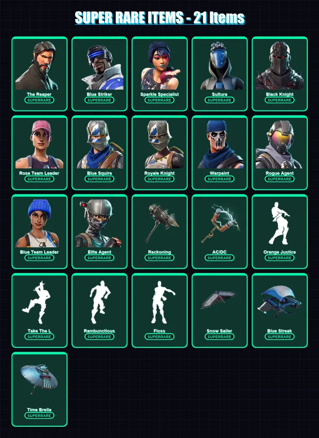[PS4/PS5/XBOX/PC] | The Reaper | Blue Striker | Sparkle Specialist | Sultura | Black Knight | 86 skin | 64 pickaxe | 76 emote | 66 glider | Lv809
