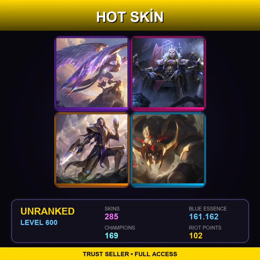 EUW | Lv600 | Unranked | 285 Skin | 169 Champ — LoL account