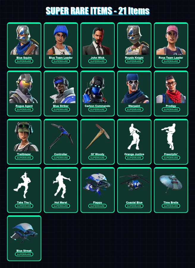 [PC/XBOX] | Blue Squire | Blue Team Leader | John Wick | Royale Knight | Rose Team Leader | 109 skin | 126 pickaxe | 122 emote | 69 glider | Lv840
