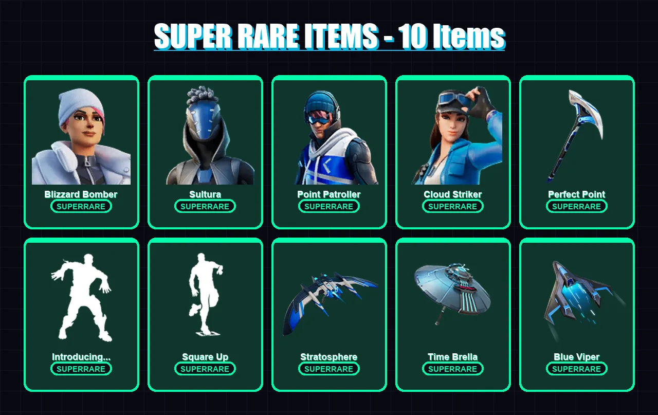 [PS4/PS5/XBOX/PC] | Blizzard Bomber | Sultura | Point Patroller | Cloud Striker | Spectra Knight | 43 skin | 46 pickaxe | 35 emote | 49 glider | Lv5