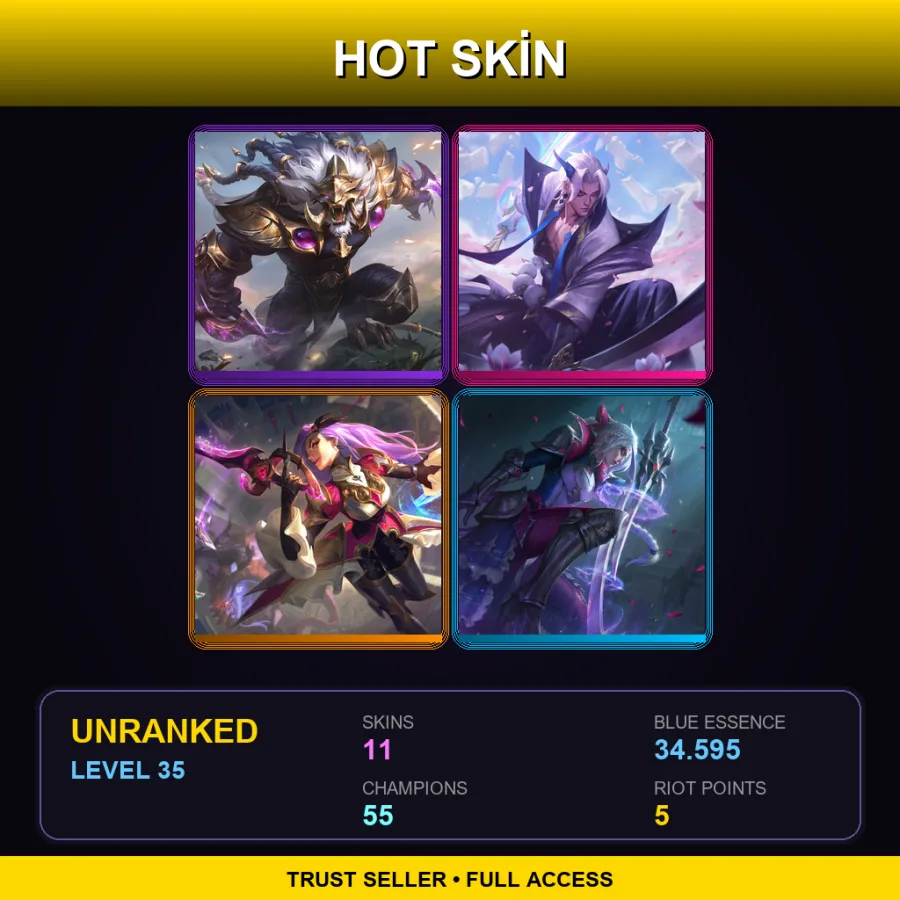 TR | Victorious Rengar | Spirit Blossom Yone | Battle Queen Katarina | Battle Queen Diana | 11 Skin | 55 Champ | Lv35