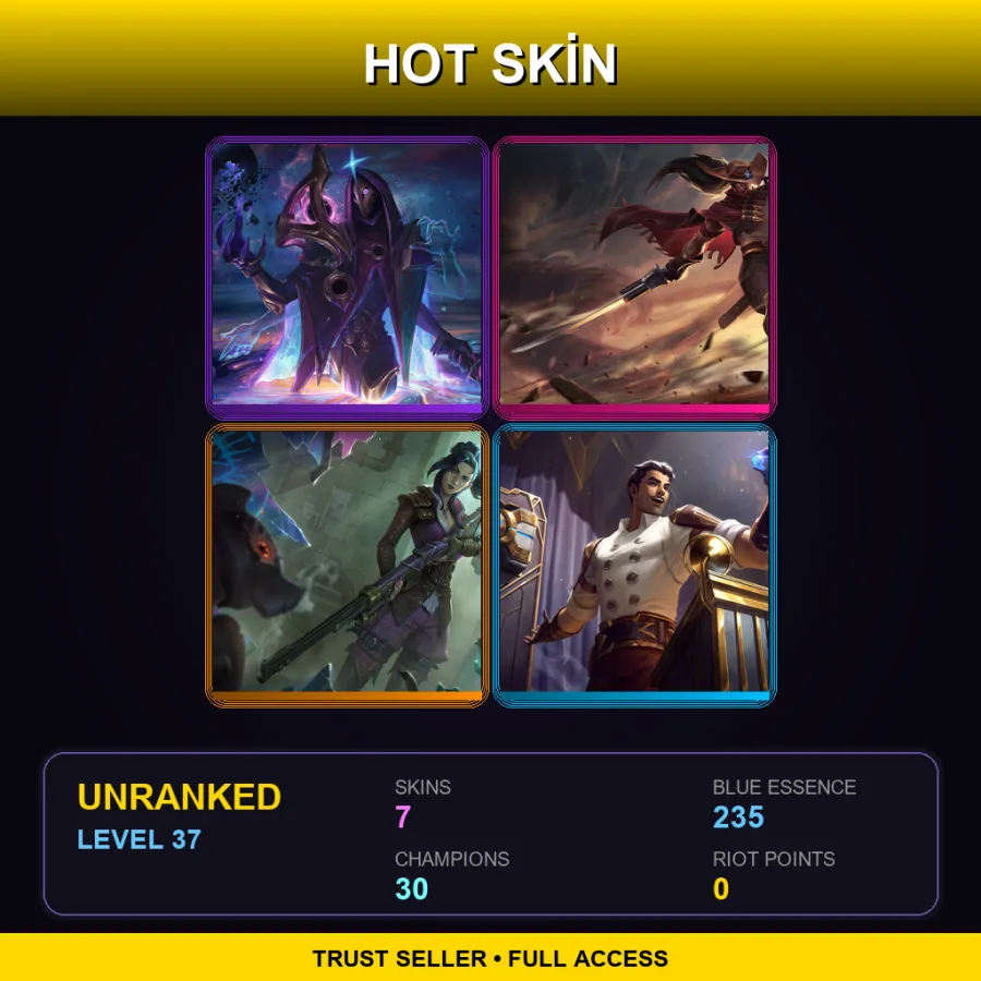EUW | Lv37 | Unranked | 7 Skin | 30 Champ