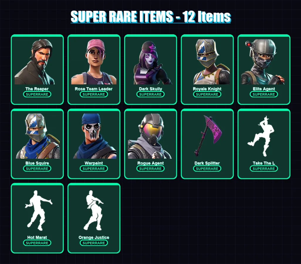 [PC/XBOX/PSN] | The Reaper | Rose Team Leader | Dark Skully | Royale Knight | Elite Agent | 44 skin | 48 pickaxe | 64 emote | 58 glider | Lv980