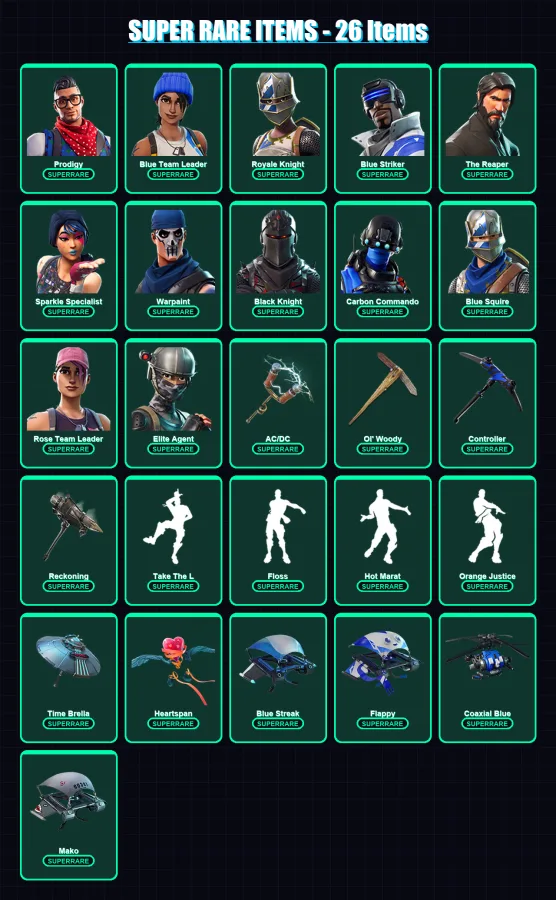 [PS4/PS5/XBOX/PC] | Prodigy | Blue Team Leader | Royale Knight | Blue Striker | The Reaper | 231 skin | 265 pickaxe | 194 emote | 242 glider | Lv343