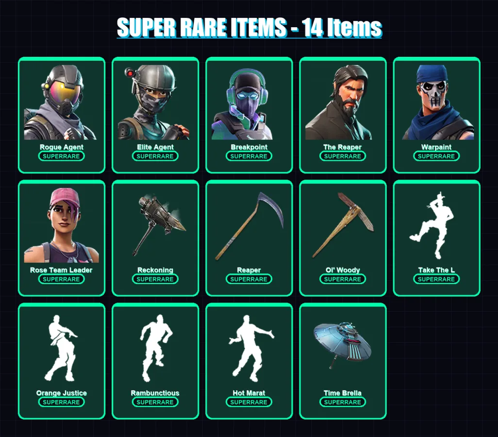 [PC/XBOX] | Rogue Agent | Elite Agent | Breakpoint | The Reaper | Warpaint | 107 skin | 92 pickaxe | 80 emote | 82 glider | Lv864