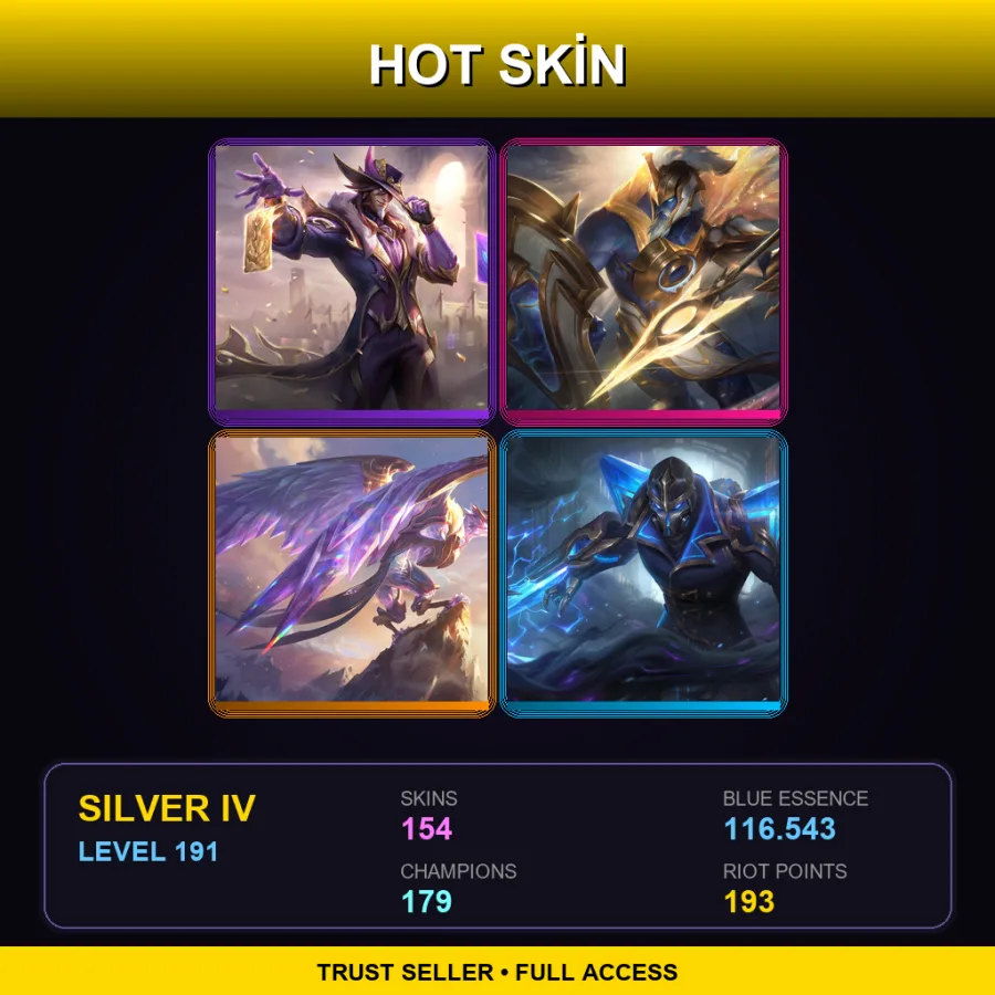 VN | Victorious Twisted Fate | Prestige Ascended Pantheon | Victorious Anivia | Hextech Kassadin | 154 Skin | 179 Champ | Silver IV | Lv191