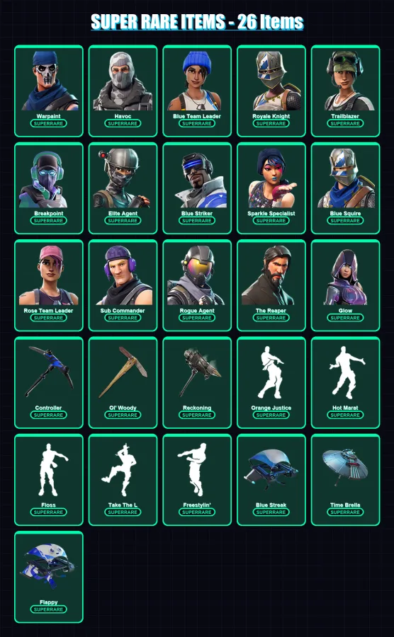 [PS4/PS5/XBOX/PC] | Warpaint | Havoc | Blue Team Leader | Royale Knight | Trailblazer | 166 skin | 155 pickaxe | 141 emote | 135 glider | Lv2117