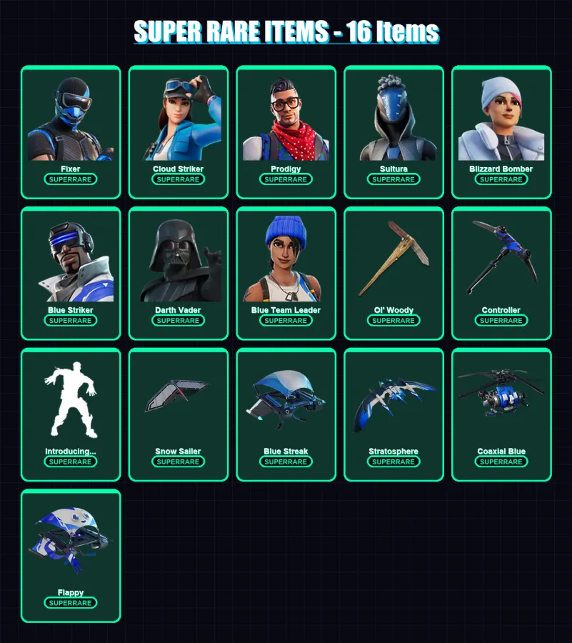 [PC/XBOX/PSN] | Fixer | Cloud Striker | Prodigy | Sultura | Blizzard Bomber | 108 skin | 115 pickaxe | 83 emote | 92 glider | Lv1016