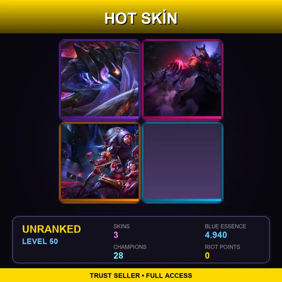 LAS | Lv50 | Unranked | 3 Skin | 28 Champ — LoL account