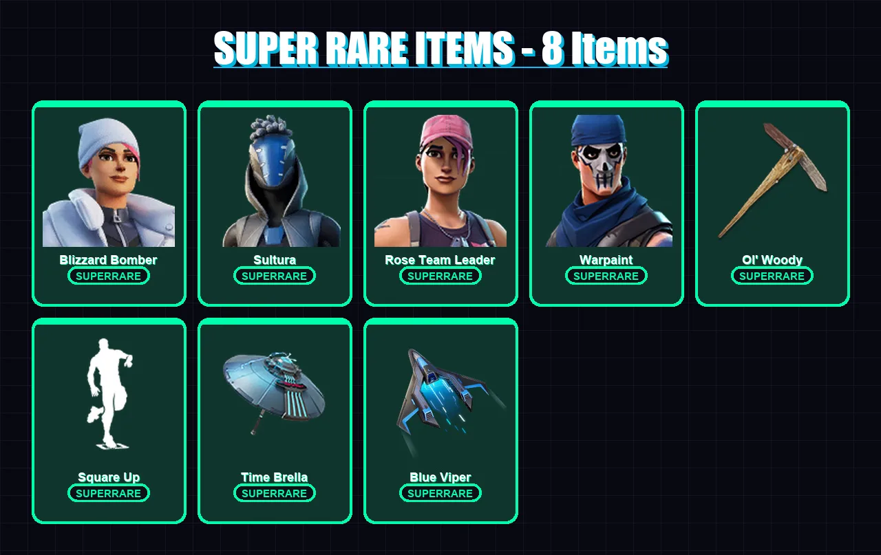 [PS4/PS5/XBOX/PC] | Blizzard Bomber | Sultura | Rose Team Leader | Warpaint | Zenith | 67 skin | 120 pickaxe | 94 emote | 109 glider | Lv1731