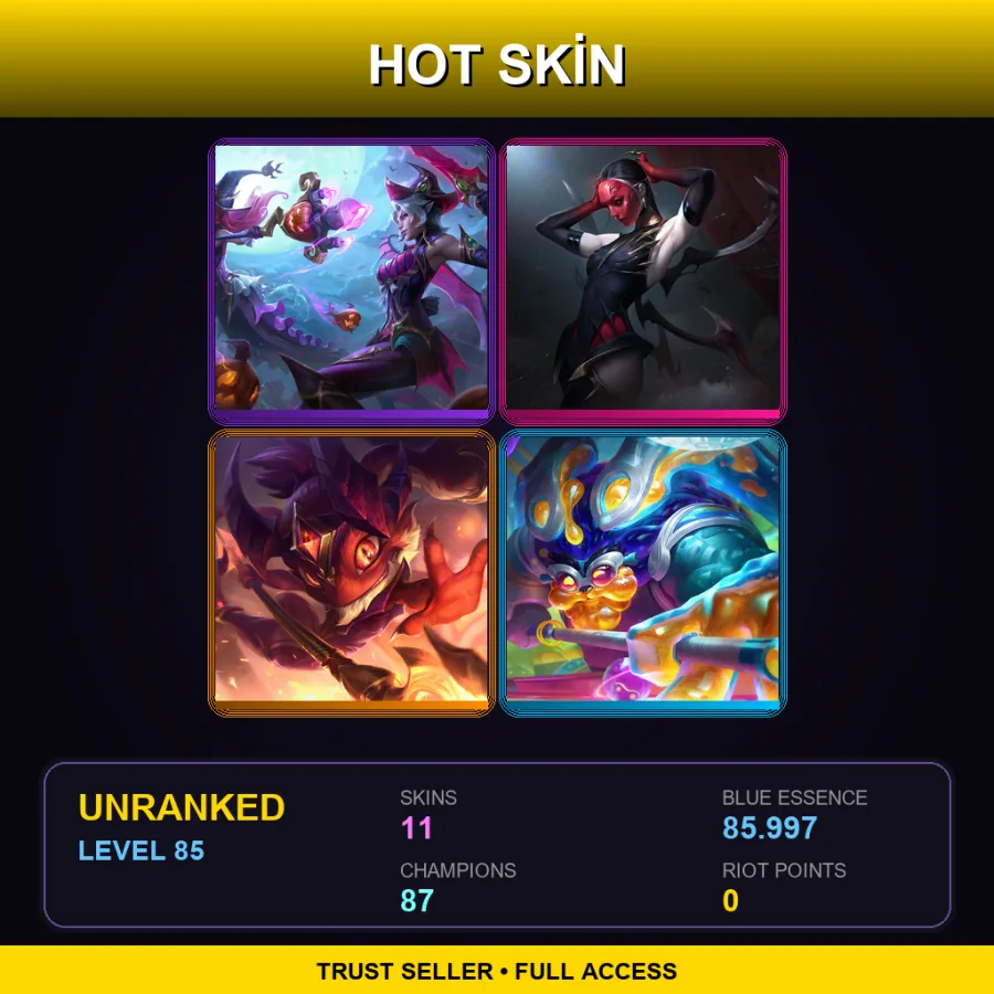 VN | Lv85 | Unranked | 11 Skin | 87 Champ — LoL account