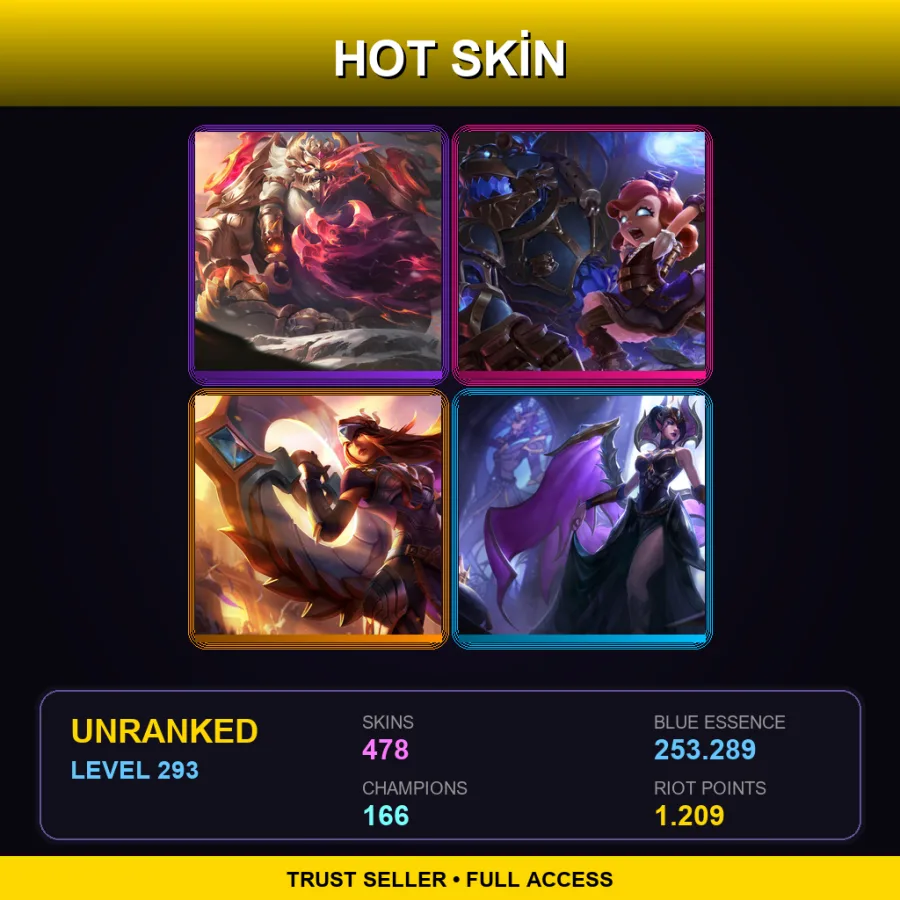 JP | Lv293 | Unranked | 478 Skin | 166 Champ — LoL account