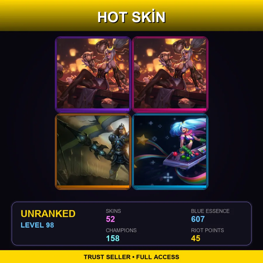 TW | Lv98 | Unranked | 52 Skin | 158 Champ — LoL account