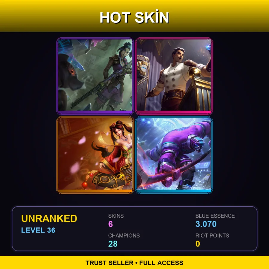 EUW | Lv36 | Unranked | 6 Skin | 28 Champ — LoL account