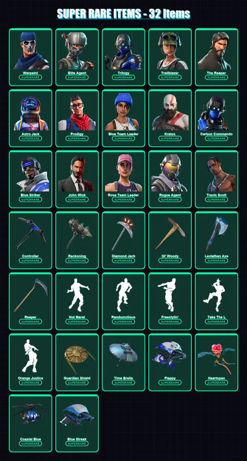 [PS4/PS5/XBOX/PC] | Warpaint | Elite Agent | Trilogy | Trailblazer | The Reaper | 286 skin | 215 pickaxe | 190 emote | 157 glider | Lv2501 — Fortnite account