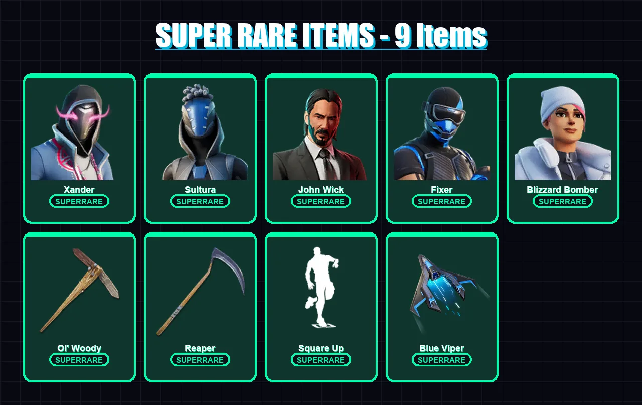 [PS4/PS5/XBOX/PC] | Xander | Sultura | John Wick | Fixer | Blizzard Bomber | 240 skin | 241 pickaxe | 169 emote | 152 glider | Lv2429