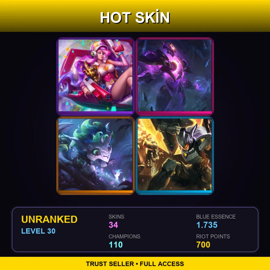 TR | Lv30 | Unranked | 34 Skin | 110 Champ