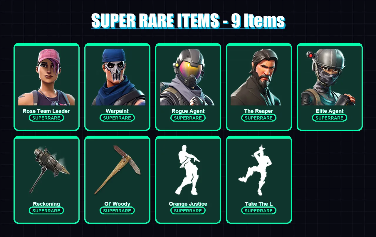 [PC/XBOX/PSN] | Rose Team Leader | Warpaint | Rogue Agent | The Reaper | Elite Agent | 43 skin | 30 pickaxe | 29 emote | 28 glider | Lv331 — Fortnite account